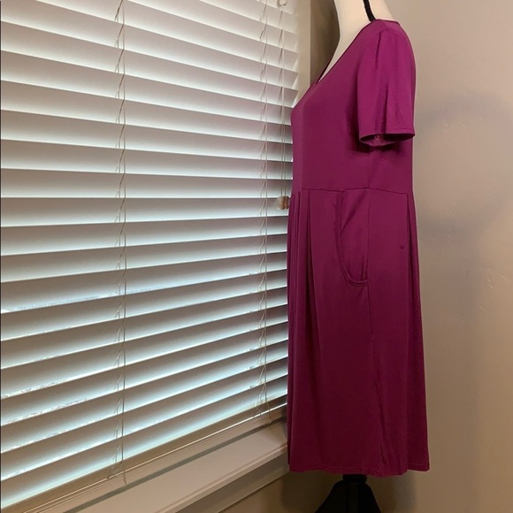 Purple Casual Short Sleeve Dress Front Pockets - Picture 3 of 5